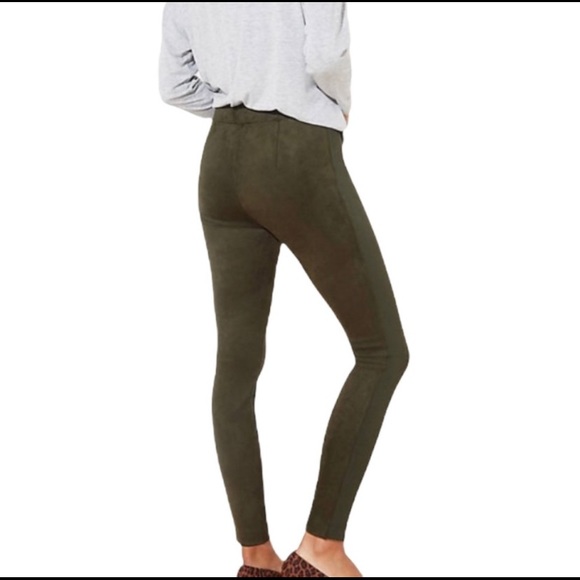 Loft Olive Green Faux Suede Leggings Large - Picture 2 of 10